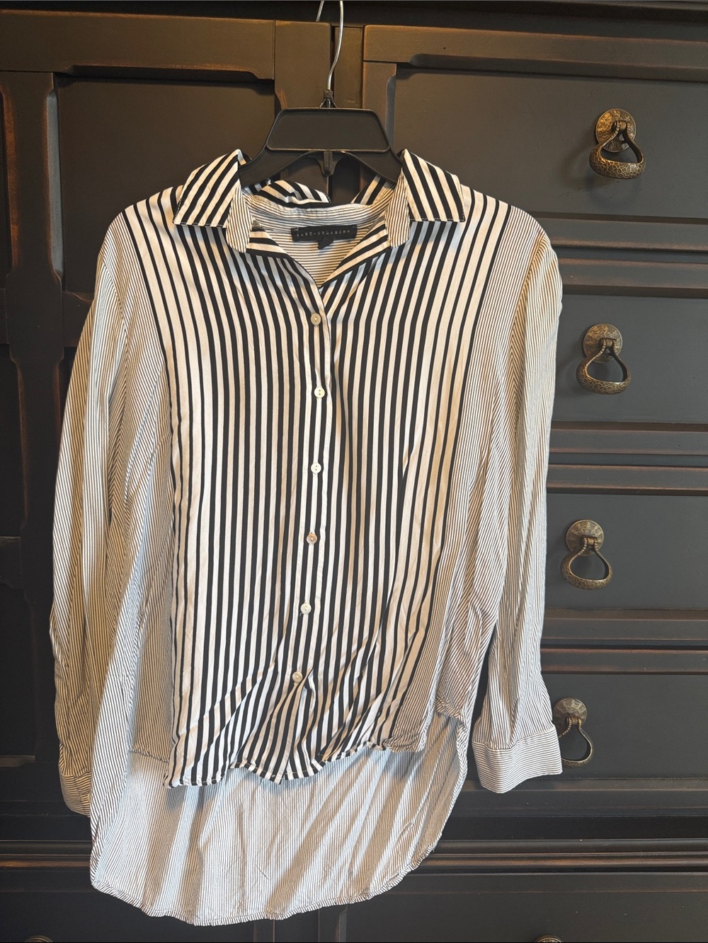 Jane and Delancey Black & White Striped Button-Down Shirt